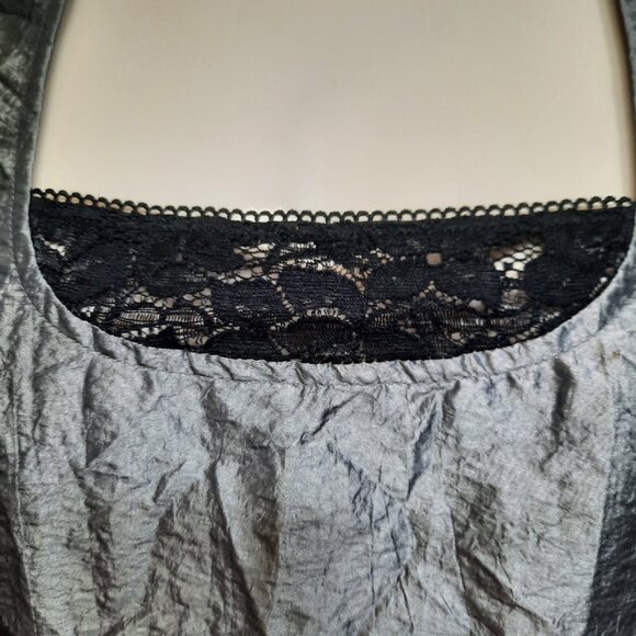 Vintage 90s Sleeveless Corset Top Juniors 13 Silver Black Trim Bow Lace Up - Picture 4 of 11